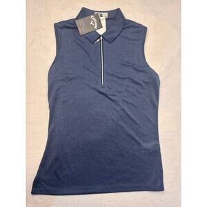 Callaway Women’s Med 1/4 Zip Opti-Dry True Navy Blue Sleeveless Golf Polo NWTs